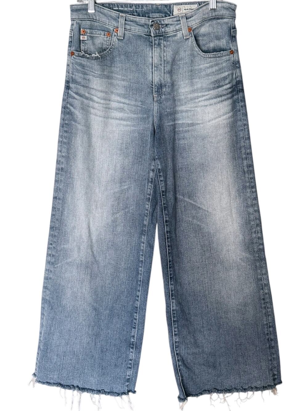 AG Saige Wide Leg Crop Jean Women’s 30 High Rise Raw Hem Blue Vintage Wash